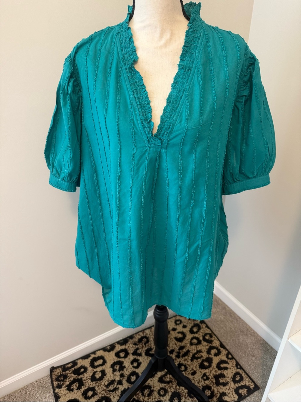 LB Green Ruffle V-Neck Women's Top